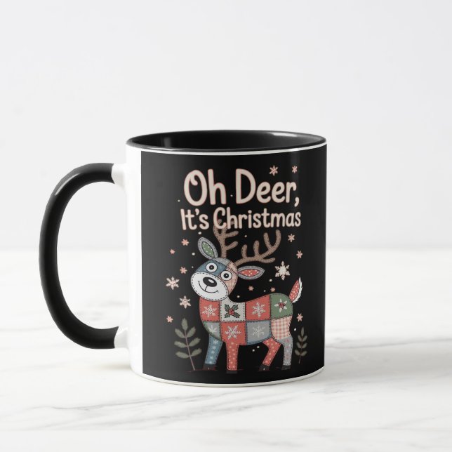 Oh Hirsch, es ist Weihnachten Mini-Patchwork-Quadr Tasse (Links)