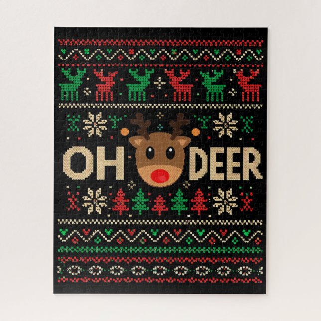 Oh Hirsch hässlicher Weihnachtspullover-Puzzle (Vertikal)