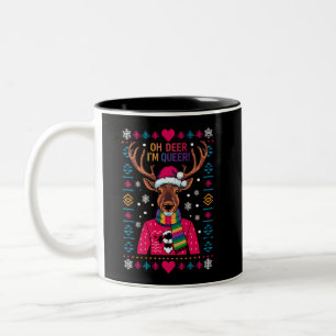 Oh Hirsch ich bin queer LGBT LGBTQ Schwulenstolz h Zweifarbige Tasse