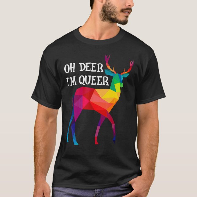 Oh, Hirsch, ich bin Queer Longbt-Regenbogen-Hirsch T-Shirt (Vorderseite)