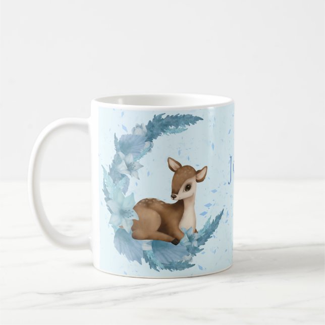 Oh, Hirsch lieblich blauen Bambi Blumen Wolkenstau Kaffeetasse (Links)