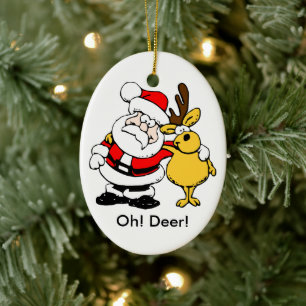 Oh Hirsch Lustiger Weihnachtsmann und Rentier Cart Keramikornament