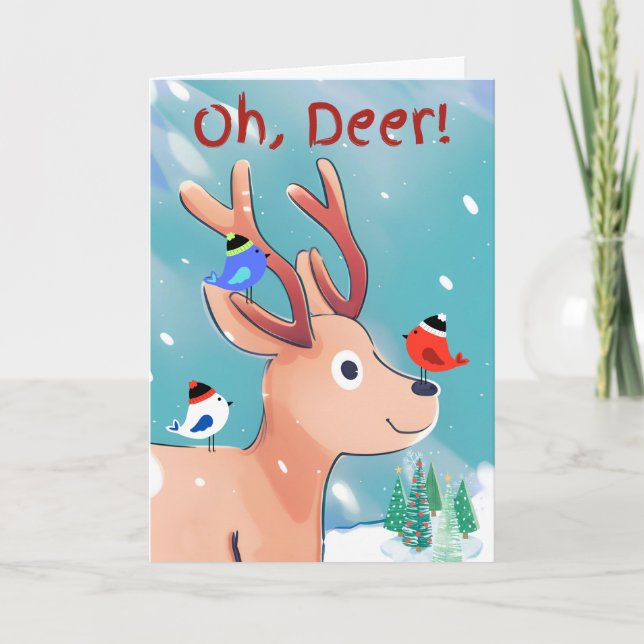 Oh, Hirsch, Niedliches Baby Deer im Schnee Karte (Vorderseite)