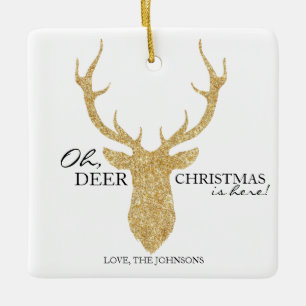 Oh Hirsche Weihnachten ist hier Imitate Gold Glitz Keramikornament