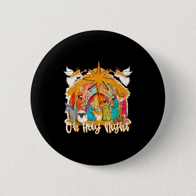 Oh Holy Night Christian Nativity Scene Christmas R Button (Vorderseite)