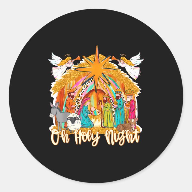 Oh Holy Night Christian Nativity Scene Christmas R Runder Aufkleber (Vorderseite)
