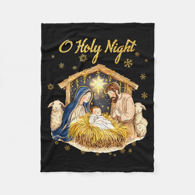 Oh Holy Night Religious Christmas Nativity Scene F Fleecedecke (Vorderseite)