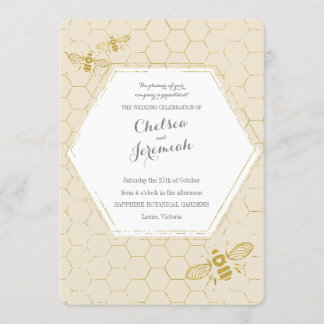Oh Honey Bee Cream Gold Custom Wedding Einladung