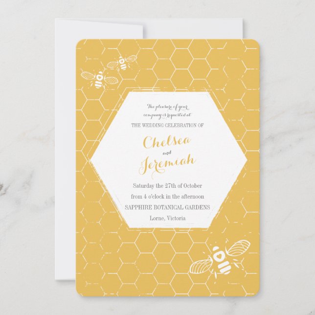 Oh Honey Bee Yellow Custom Wedding Einladung (Vorderseite)