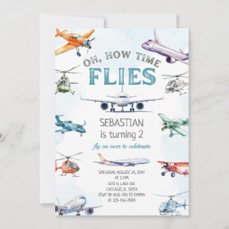 Oh How Time Flies Airplane Birthday Einladung