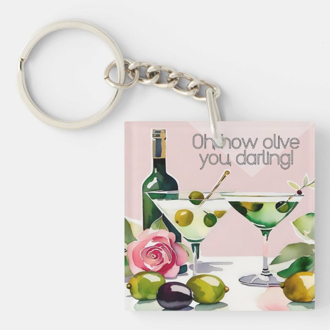 Oh, ich lebe dich! Martini-Magnet im Punny-50er-St Schlüsselanhänger (Vorderseite)
