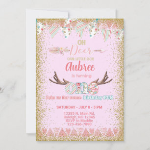 Oh, invitation d'anniversaire de fille de cerf, pe