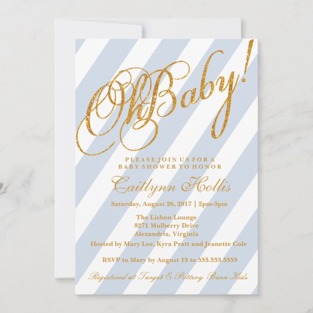 Oh invitation de baby shower de rayure de parties (Devant)