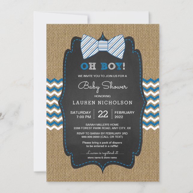 OH invitation rustique de baby shower de cravate (Devant)