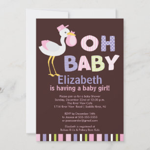 Oh invitations de baby shower de fille de cigogne