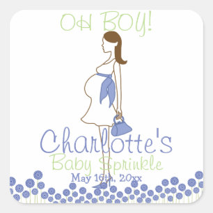 OH JA! Blue Silhouette Baby Sprinkle Quadratischer Aufkleber