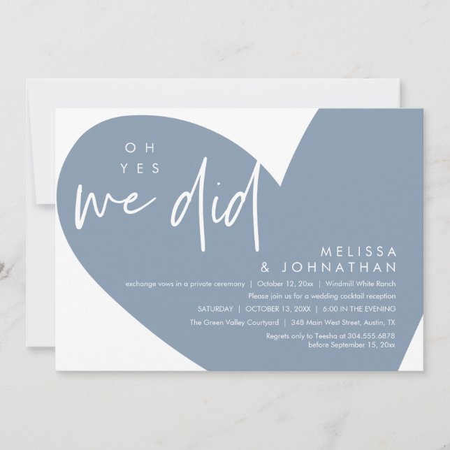 Oh ja, das taten wir, das moderne Hochzeitsempfang Einladung (Vorderseite)