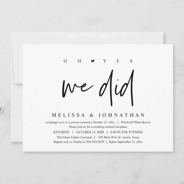 Oh ja, das taten wir, Hochzeitsempfang Dinner Danc Einladung (Vorderseite)