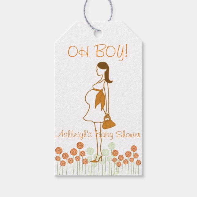 OH JA! Orange Silhouette Babydusche Geschenkanhänger (Vorderseite)