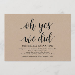 oh ja, wir haben es getan, Hochzeit Elopement-Einl Einladung