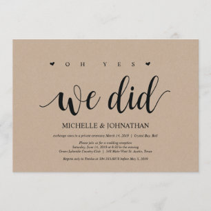 oh ja, wir haben es getan, Hochzeit Elopement Einl Einladung