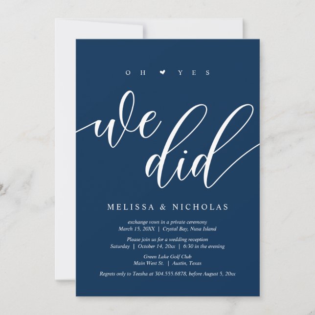 Oh ja, wir taten, Black, Wedding Elopement Party I Einladung (Vorderseite)