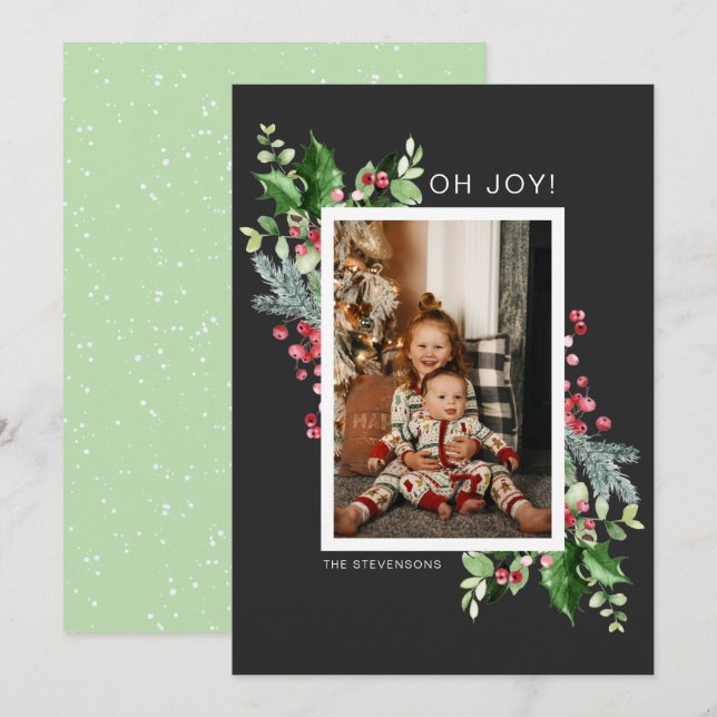Oh Joy Foto Watercolor Weihnachtsgrüßkarte (Vorne/Hinten)
