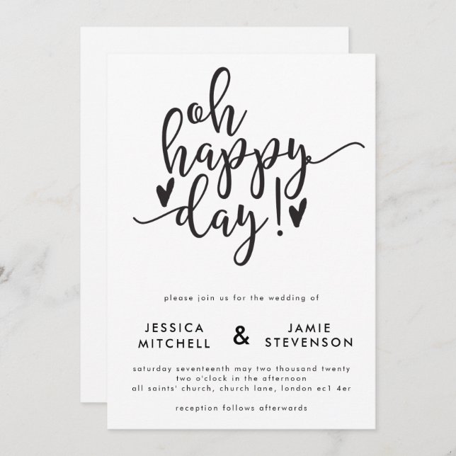 Oh Joyeux Jour Faire-part de mariage typographique (Devant / Derrière)