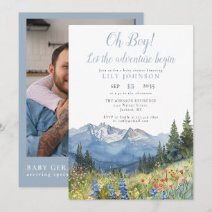 Oh-Junge-Abenteuer-beginnt-Photo-QR-Code-Baby-Part Einladung