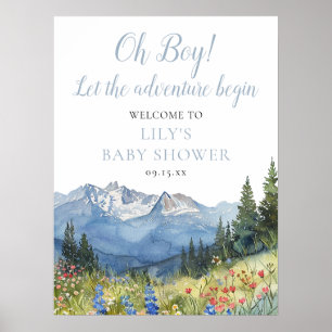 Oh-Junge-Abenteuer-Berg-Baby-Shower-Willkommenssch Poster
