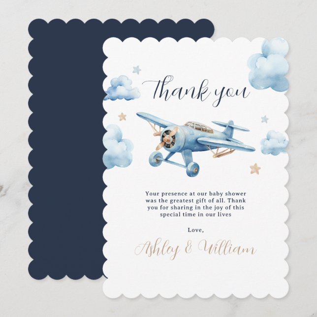 Oh Junge! Abenteuer erwartet Airplane Boy Baby Sho Dankeskarte (Vorne/Hinten)