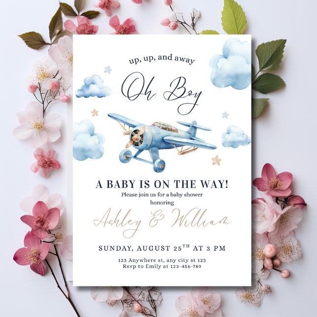 Oh Junge! Abenteuer erwartet Airplane Boy Baby Sho Einladung (Von Creator hochgeladen)
