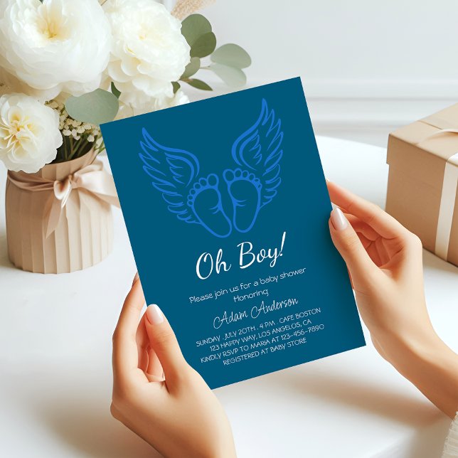 Oh Junge! Angel Wings Baby Dusche für Jungen Einladung (Von Creator hochgeladen)