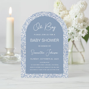 Oh Junge Arch Blaues Blumenmuster Schriftzug Babyp Einladung