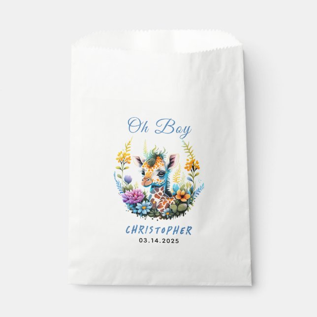 Oh Junge! Baby Giraffe Baby Dusche Geschenktütchen (Vorderseite)