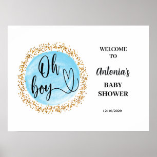 Oh Junge Baby Shower Blau Willkommen Poster
