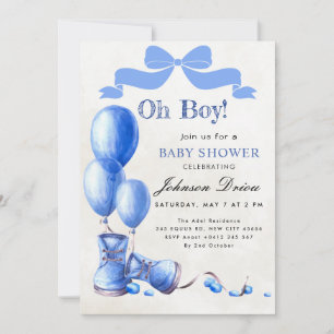 Oh Junge Baby Shower Einladung Blaues Wasserfarb