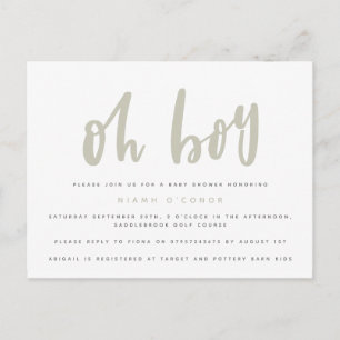 Oh Junge Baby Shower Postkarte. Einladungspostkarte