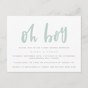 Oh Junge Baby Shower Postkarte. Einladungspostkarte