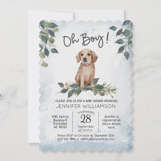 Oh Junge! Baby Shower Puppy Dog Einladung (Vorderseite)