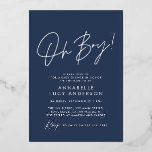 Oh Junge Baby Shower Skript Navy Baby Blau elegant Folieneinladung