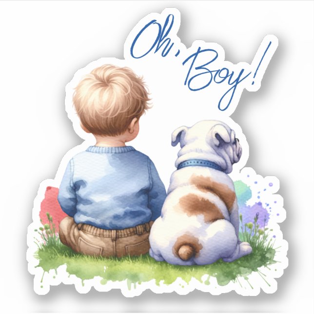 Oh, Junge! Baby- und Bulldog-Babydusche Aufkleber (Vorderseite)