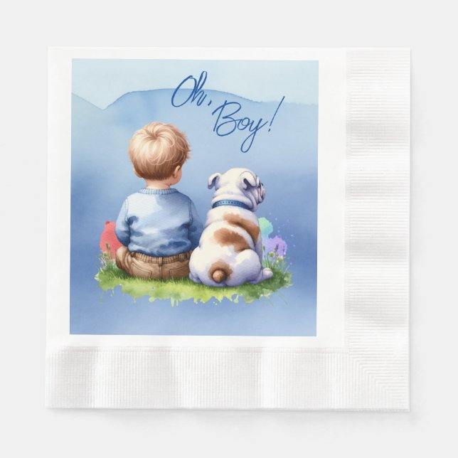 Oh, Junge! Baby- und Bulldog-Babydusche Serviette (Vorderseite)