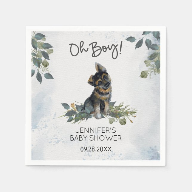 Oh Junge! Babydusche Niedlich Welpe Serviette (Vorderseite)