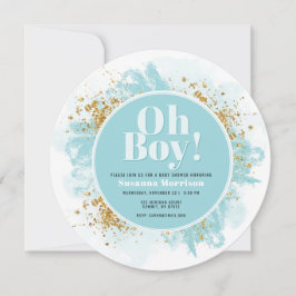 Oh Junge Babydusche Wasserfarbe Glitzer Runde Einladung