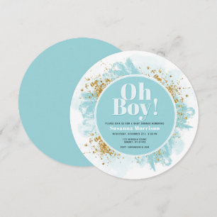 Oh Junge Babydusche Wasserfarbe Glitzer Runde Einladung