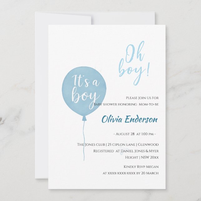 Oh, Junge! Balloon Baby ist fällig Einladung (Vorderseite)