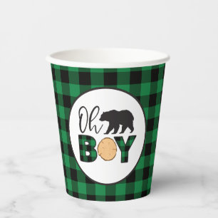 Oh Junge Bär grün Buffalo Kariert Baby Shower Pappbecher