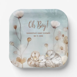 Oh Junge! Blaue Aquarell-Babydusche Pappteller