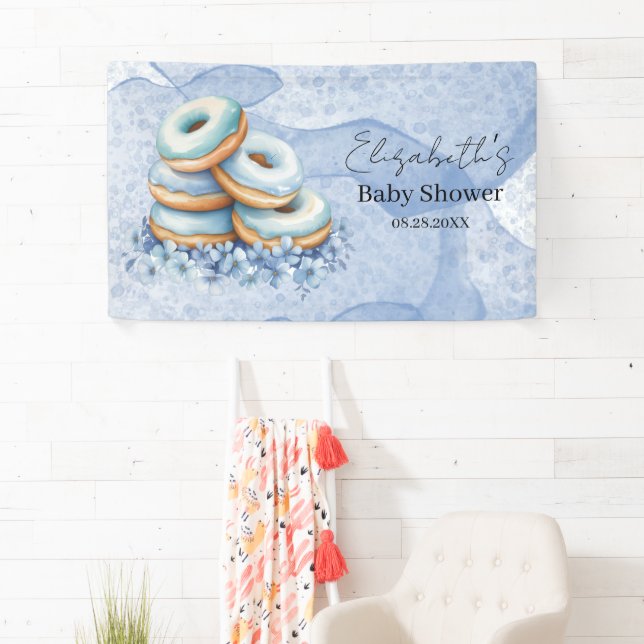 Oh Junge Blaue Donuts Baby Shower Banner (Insitu)